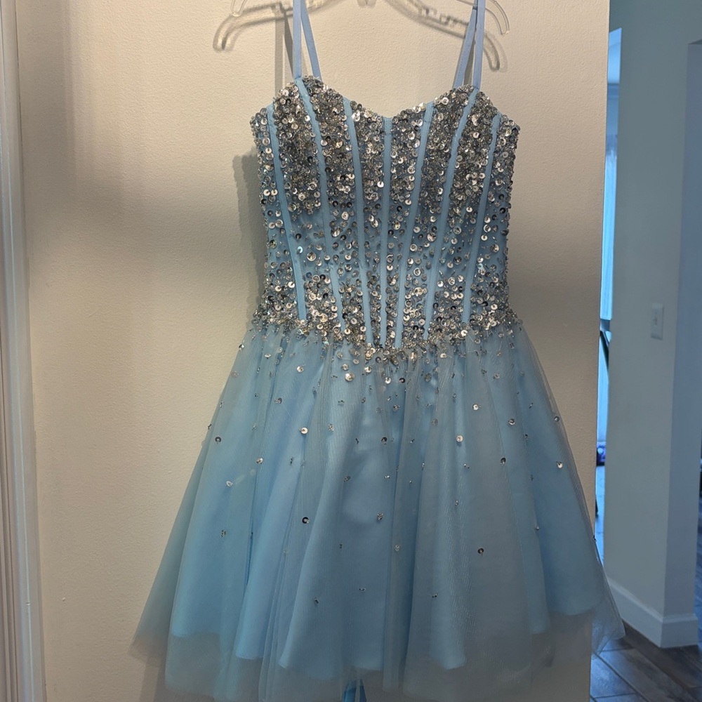 Jovani Sparkling Blue Kids Dress Size 10